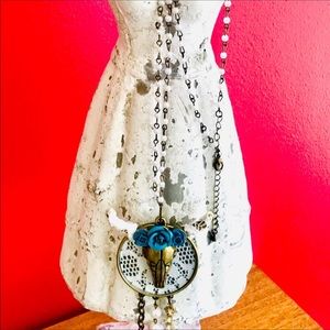 Handcrafted Laced Cow Head Rosary Necklace.